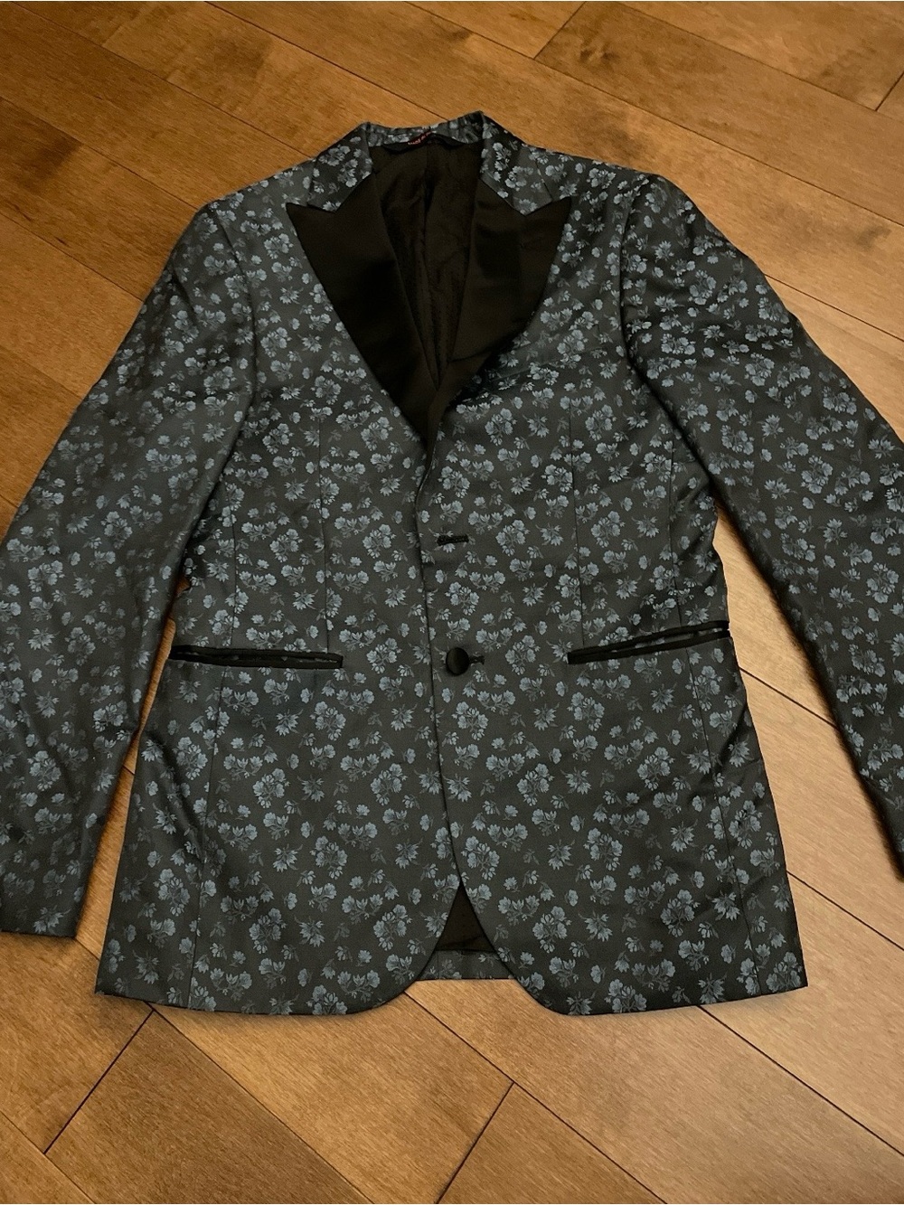 Egara Black Blazer with Blue Floral Jacquard